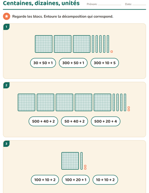 Aperçu de la fiche Dizaines et unités pour CE1 (cours élémentaire 1)