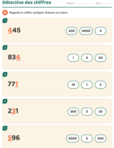Aperçu de la fiche Dizaines et unités pour CE1 (cours élémentaire 1)