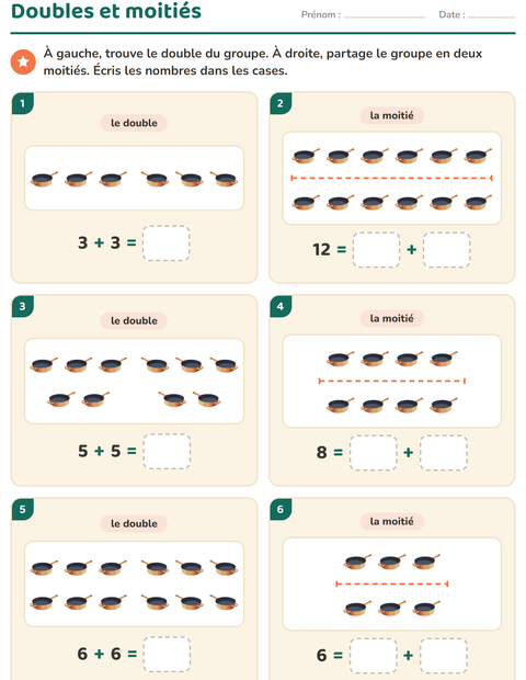 Aperçu de la fiche Doubles et moitiés avec Autour de la maison pour CP (cours préparatoire)