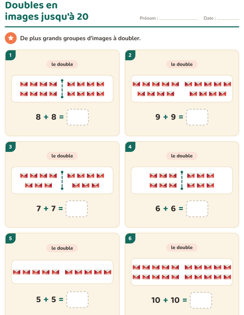 Aperçu de la fiche Doubles et moitiés avec Bureau de poste pour CP (cours préparatoire)