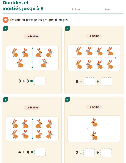Aperçu de la fiche Doubles et moitiés avec Créatures de la forêt pour CP (cours préparatoire)