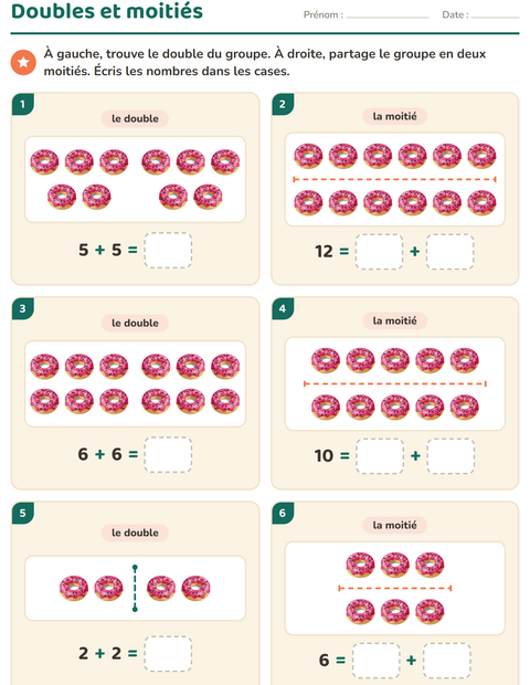 Aperçu de la fiche Doubles et moitiés avec Desserts et sucreries pour CP (cours préparatoire)