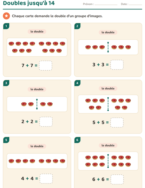 Aperçu de la fiche Doubles et moitiés avec Desserts et sucreries pour CP (cours préparatoire)