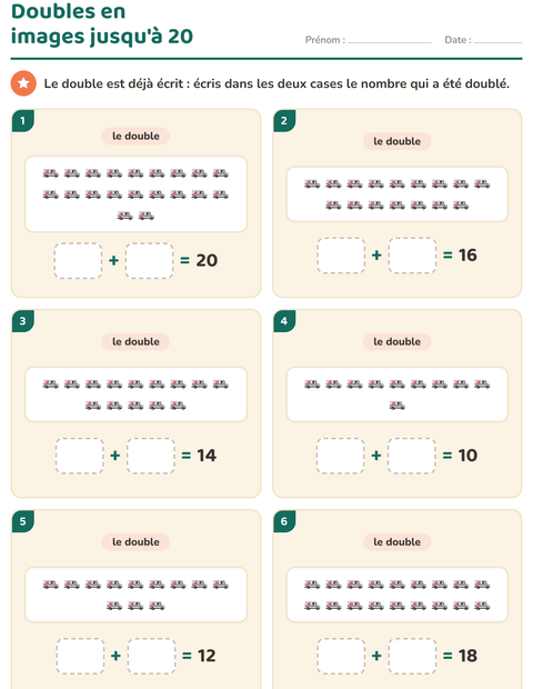 Aperçu de la fiche Doubles et moitiés avec Bureau de poste pour CP (cours préparatoire)