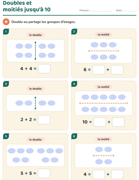 Aperçu de la fiche Doubles et moitiés avec Formes pour CP (cours préparatoire)