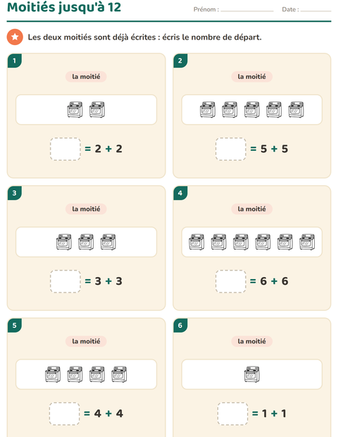 Aperçu de la fiche Doubles et moitiés avec Maison NB pour CP (cours préparatoire)