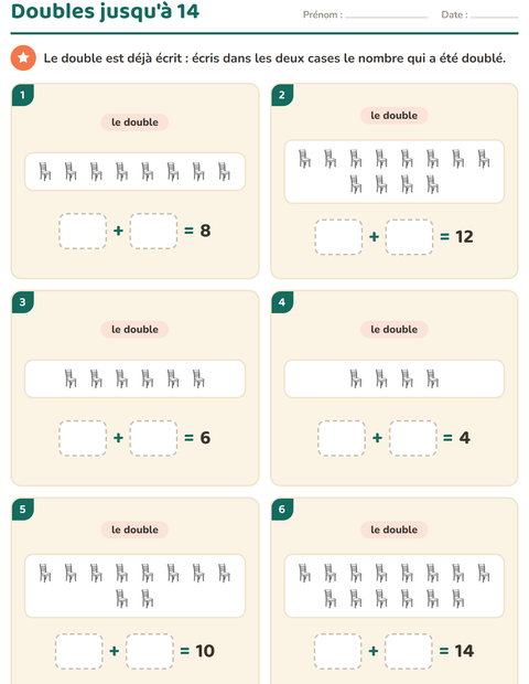 Aperçu de la fiche Doubles et moitiés avec Meubles NB pour CP (cours préparatoire)