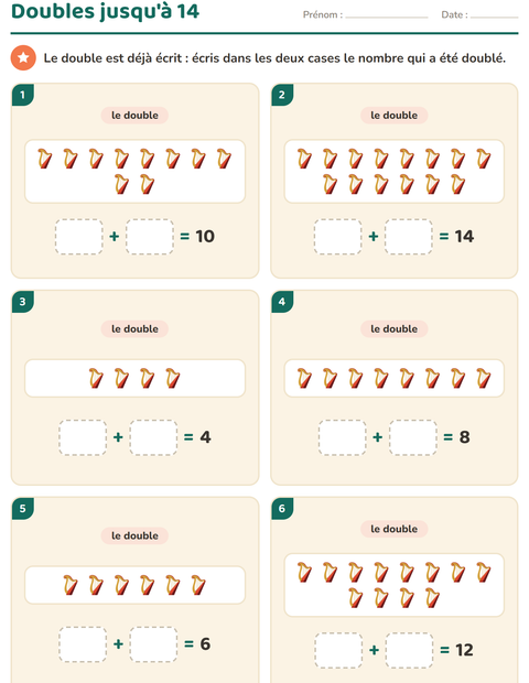 Aperçu de la fiche Doubles et moitiés avec Musique pour CP (cours préparatoire)
