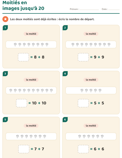 Aperçu de la fiche Doubles et moitiés avec Nature NB pour CP (cours préparatoire)