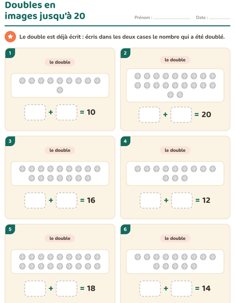 Aperçu de la fiche Doubles et moitiés avec Pâques NB pour CP (cours préparatoire)