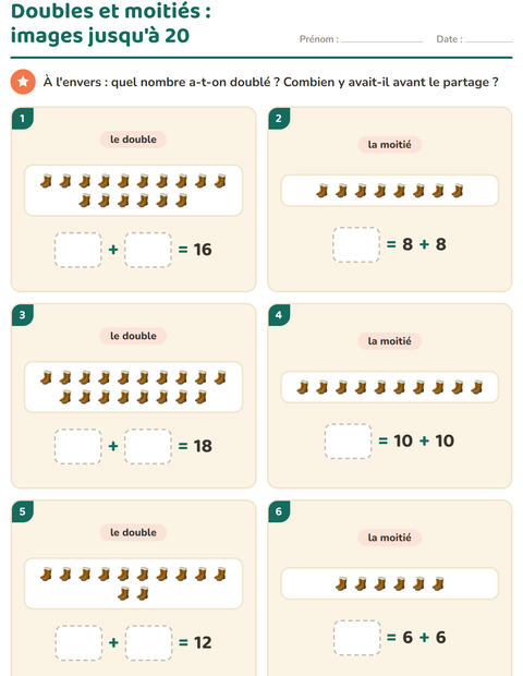 Aperçu de la fiche Doubles et moitiés avec Vêtements pour CP (cours préparatoire)