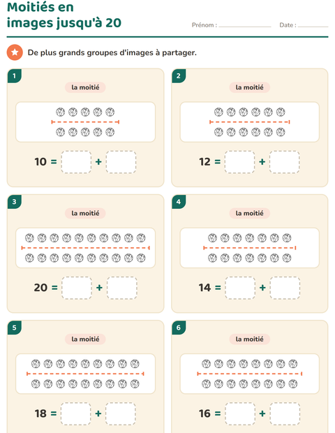 Aperçu de la fiche Doubles et moitiés avec Espace NB pour CP (cours préparatoire)