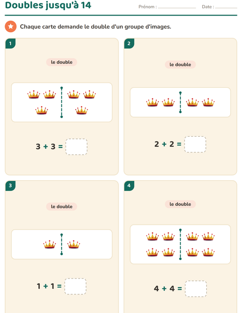 Aperçu de la fiche Doubles et moitiés avec Accessoires pour CP (cours préparatoire)
