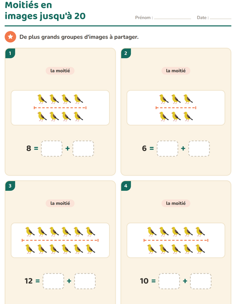 Aperçu de la fiche Doubles et moitiés avec Créatures de la forêt pour CP (cours préparatoire)