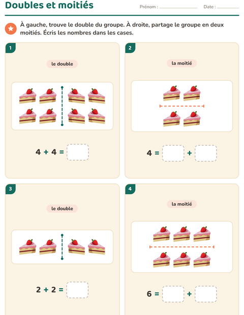 Aperçu de la fiche Doubles et moitiés avec Desserts et sucreries pour CP (cours préparatoire)