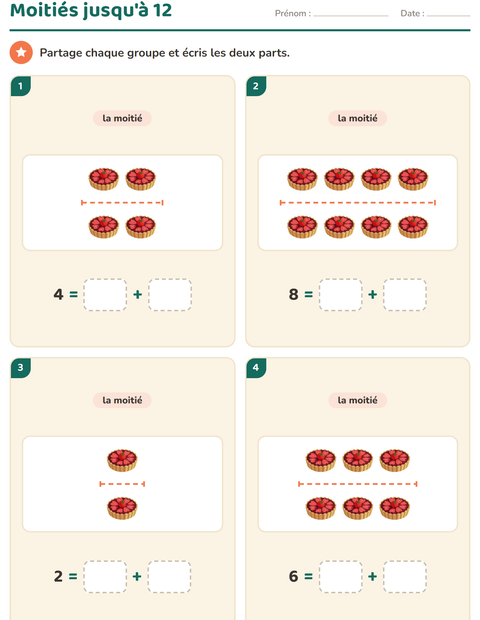 Aperçu de la fiche Doubles et moitiés avec Desserts et sucreries pour CP (cours préparatoire)