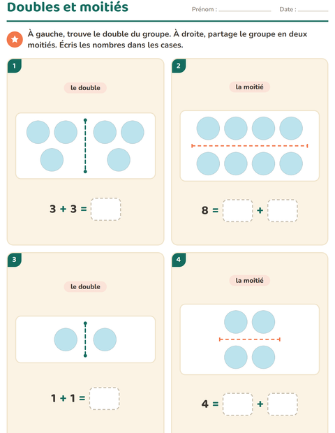 Aperçu de la fiche Doubles et moitiés avec Formes pour CP (cours préparatoire)
