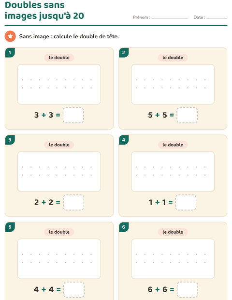 Aperçu de la fiche Doubles et moitiés pour CP (cours préparatoire)