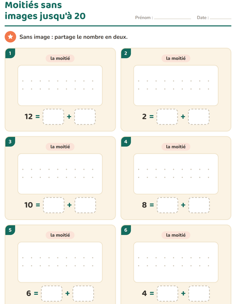 Aperçu de la fiche Doubles et moitiés pour CP (cours préparatoire)