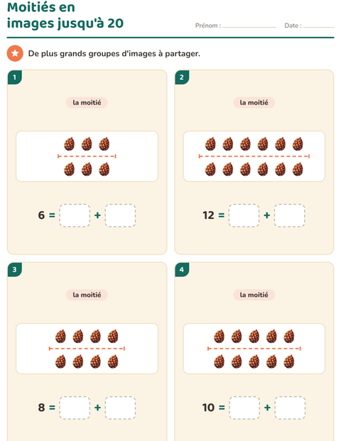 Aperçu de la fiche Doubles et moitiés avec Hiver pour CP (cours préparatoire)