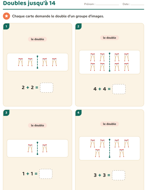 Aperçu de la fiche Doubles et moitiés avec Hôpital pour CP (cours préparatoire)