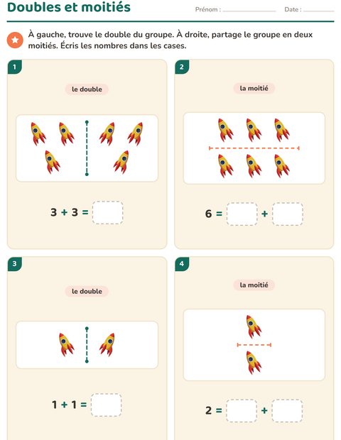 Aperçu de la fiche Doubles et moitiés avec Jouets pour CP (cours préparatoire)