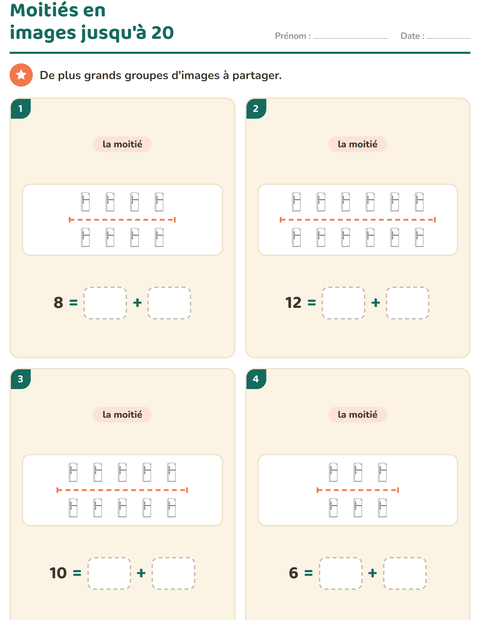 Aperçu de la fiche Doubles et moitiés avec Maison NB pour CP (cours préparatoire)