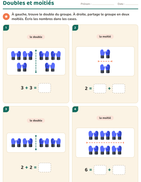 Aperçu de la fiche Doubles et moitiés avec Météo pour CP (cours préparatoire)