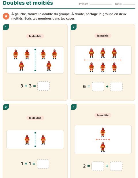 Aperçu de la fiche Doubles et moitiés avec Métiers pour CP (cours préparatoire)