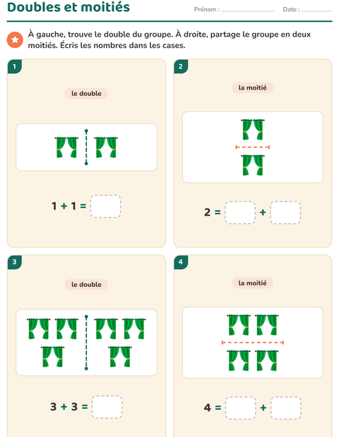 Aperçu de la fiche Doubles et moitiés avec Meubles pour CP (cours préparatoire)