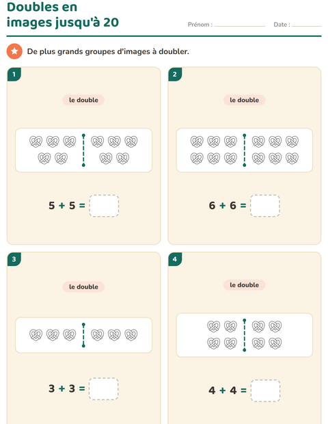 Aperçu de la fiche Doubles et moitiés avec Nourriture NB 3 pour CP (cours préparatoire)