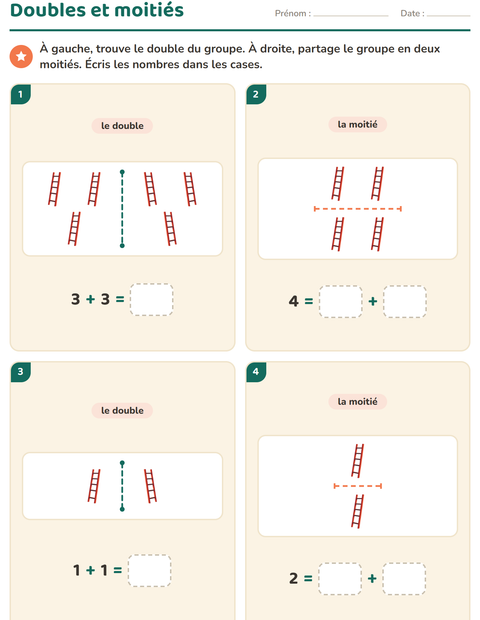 Aperçu de la fiche Doubles et moitiés avec Outils pour CP (cours préparatoire)