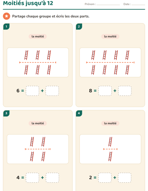Aperçu de la fiche Doubles et moitiés avec Outils pour CP (cours préparatoire)