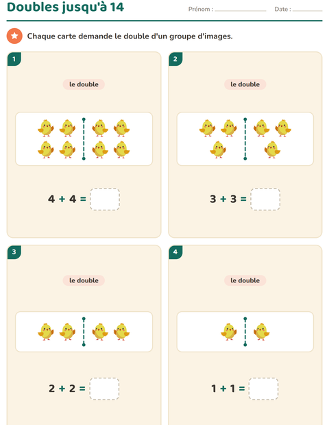 Aperçu de la fiche Doubles et moitiés avec Printemps pour CP (cours préparatoire)