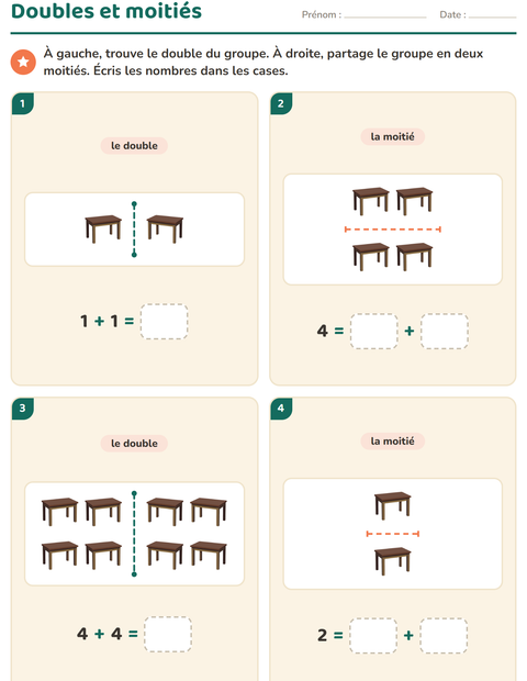 Aperçu de la fiche Doubles et moitiés avec Salle de classe pour CP (cours préparatoire)