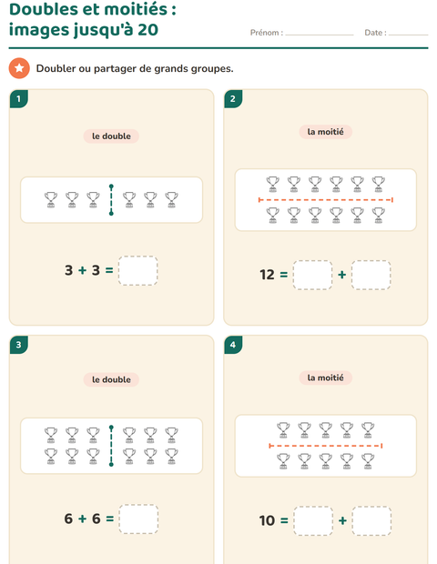 Aperçu de la fiche Doubles et moitiés avec Salle de classe (N&B) pour CP (cours préparatoire)