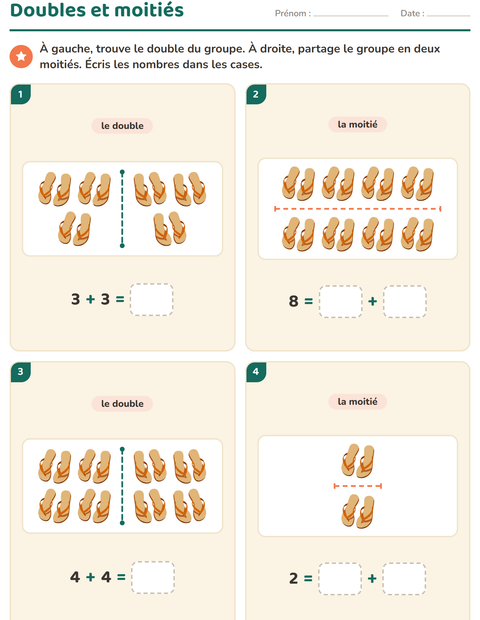 Aperçu de la fiche Doubles et moitiés avec Vêtements pour CP (cours préparatoire)