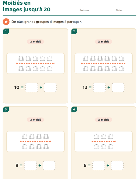 Aperçu de la fiche Doubles et moitiés avec Vêtements NB pour CP (cours préparatoire)