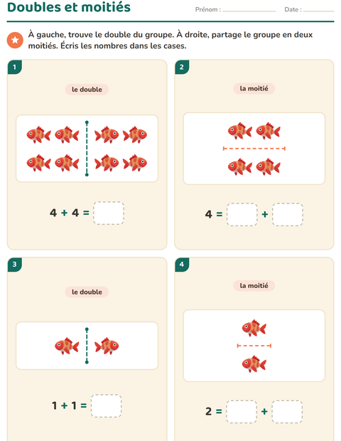 Aperçu de la fiche Doubles et moitiés avec Vie océanique pour CP (cours préparatoire)