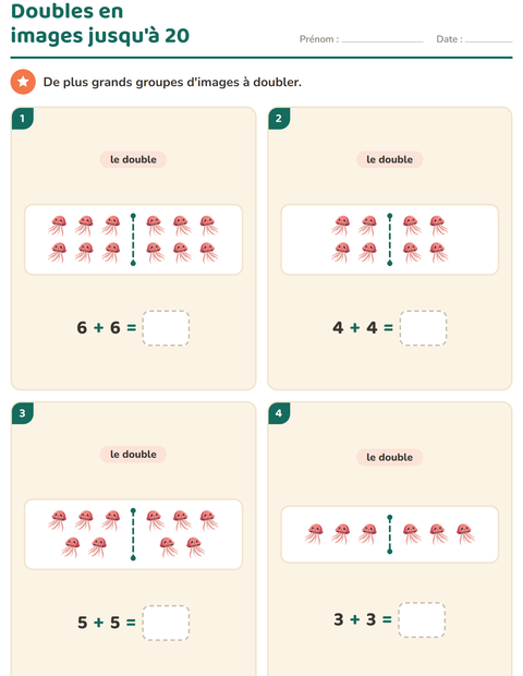 Aperçu de la fiche Doubles et moitiés avec Vie océanique pour CP (cours préparatoire)