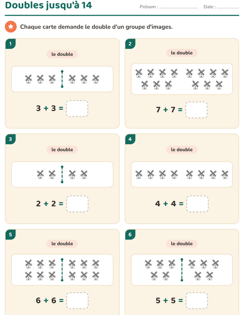 Aperçu de la fiche Doubles et moitiés avec Ferme NB pour CP (cours préparatoire)