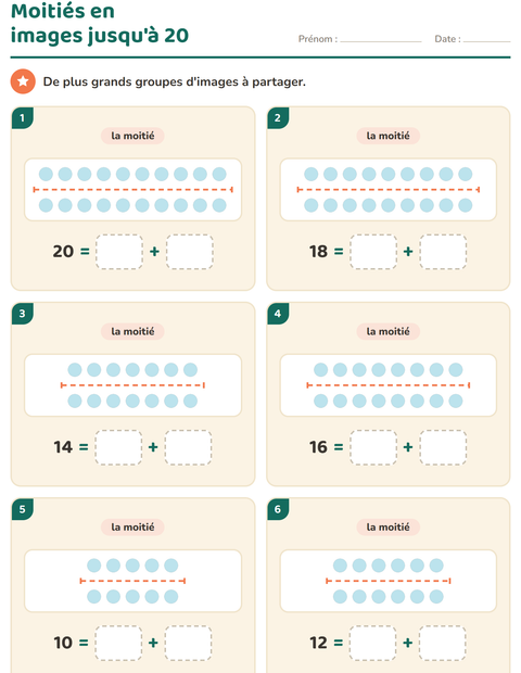 Aperçu de la fiche Doubles et moitiés avec Formes pour CP (cours préparatoire)