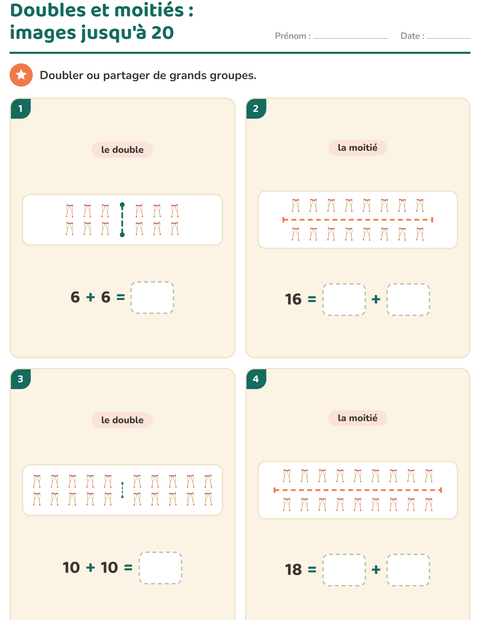 Aperçu de la fiche Doubles et moitiés avec Hôpital pour CP (cours préparatoire)