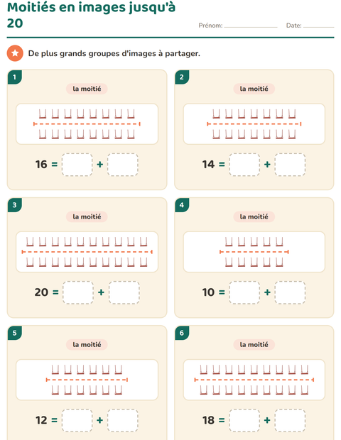 Moitiés jusqu'à 20 en images : partager de grands groupes