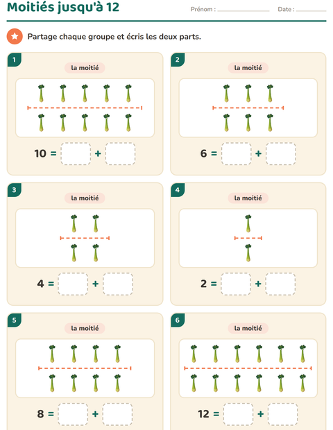 Aperçu de la fiche Doubles et moitiés avec Légumes pour CP (cours préparatoire)