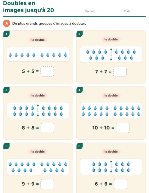 Aperçu de la fiche Doubles et moitiés avec Météo pour CP (cours préparatoire)