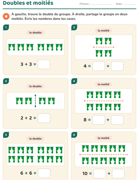 Aperçu de la fiche Doubles et moitiés avec Meubles pour CP (cours préparatoire)