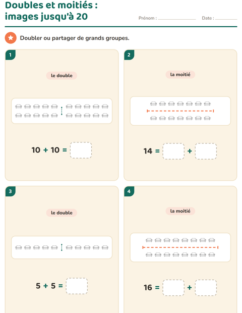 Aperçu de la fiche Doubles et moitiés avec Meubles NB pour CP (cours préparatoire)
