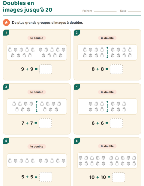 Aperçu de la fiche Doubles et moitiés avec Nature NB pour CP (cours préparatoire)
