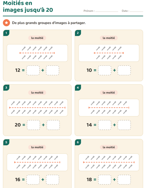 Aperçu de la fiche Doubles et moitiés avec Objets NB pour CP (cours préparatoire)
